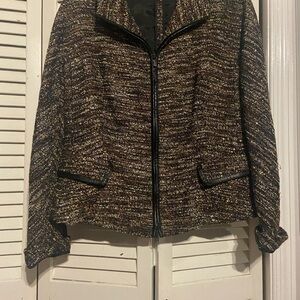 Lafayette 148 Multicolor Jacket with Faux Leather Trim Size 12